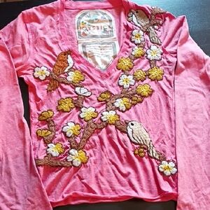 Embroidered Pink Blouse with Floral Design